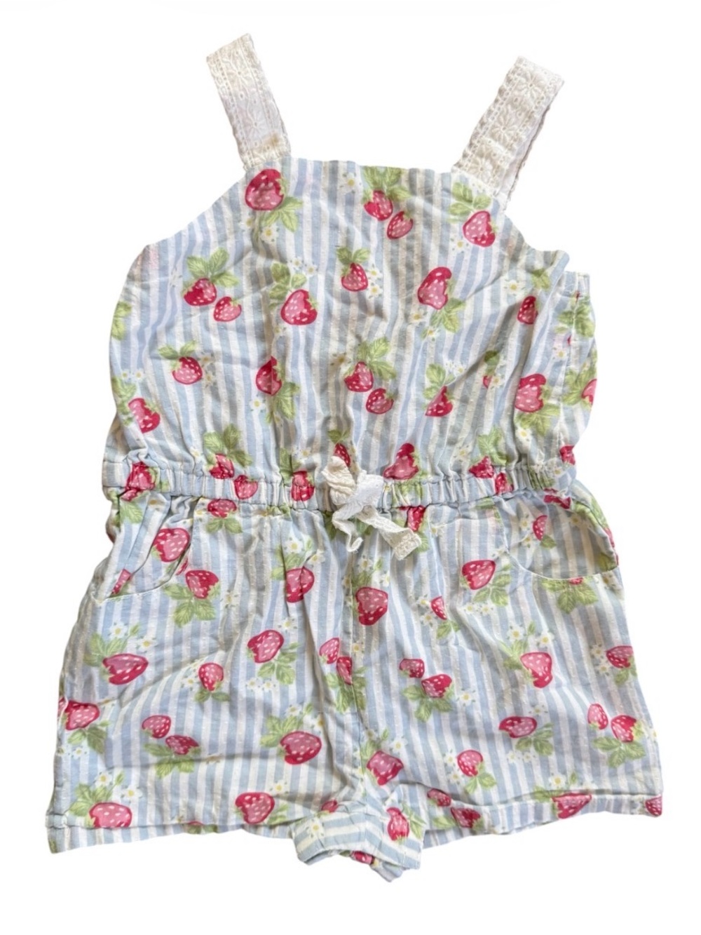 Tommy Bahama Girls Strawberry Stripe Romper - Pink, Blue, Green